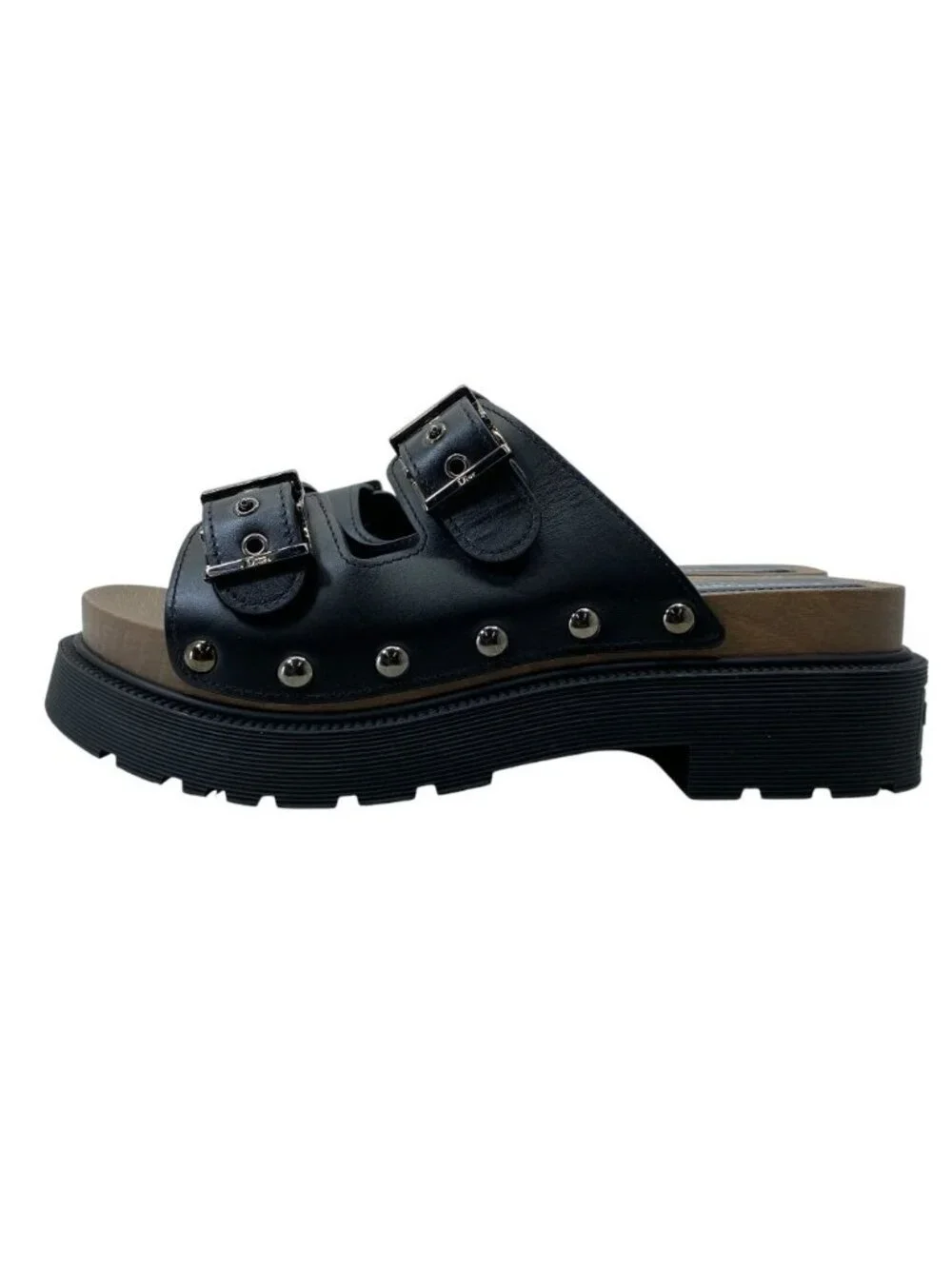Dior Quake Slide Sandals Leather Wood Black Brown Thick Sole Summer Resort